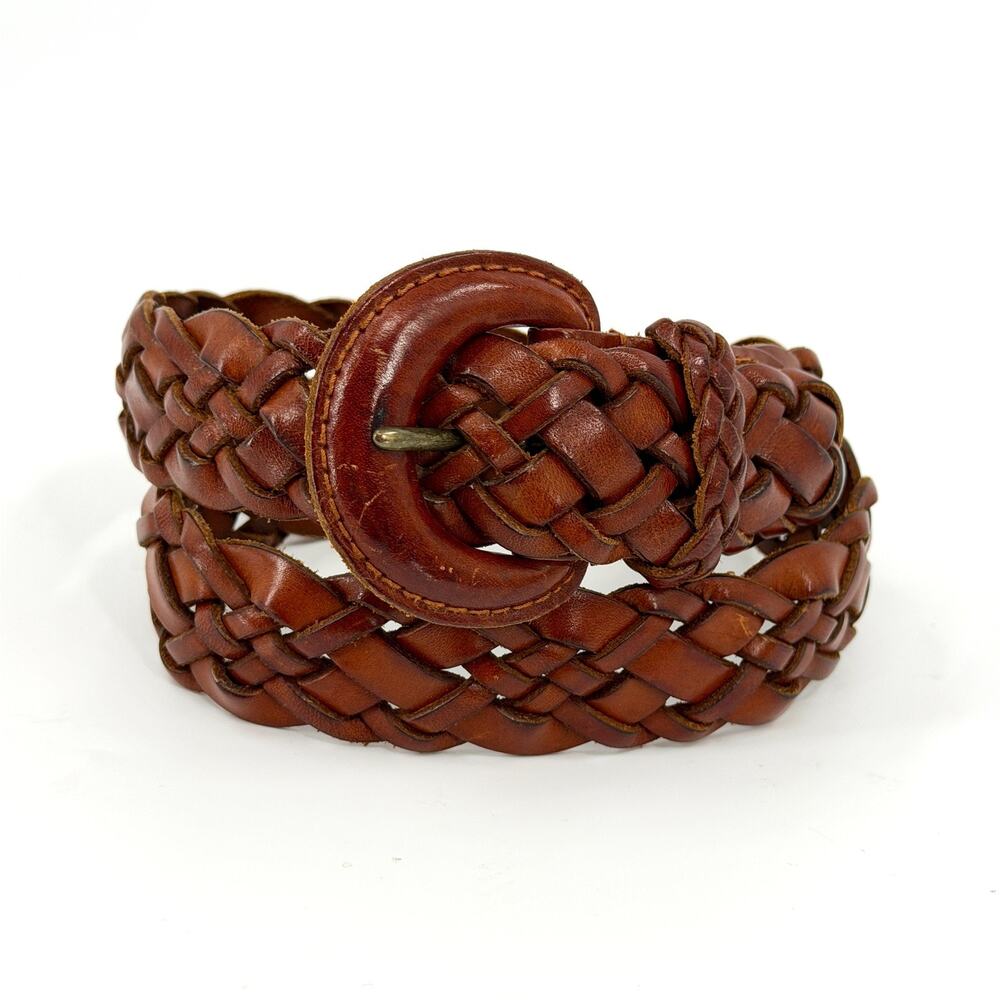 Vintage 90s Turkish Collection Brown Genuine Leather Woven Belt